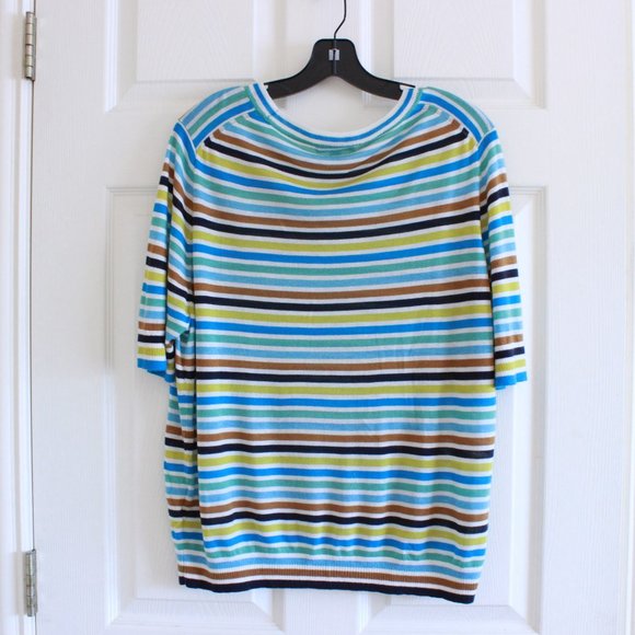 J. Crew Lyocell Silk Blend Sweater Lightweight Fine Gauge Stripe Short Sleeve - Picture 6 of 6